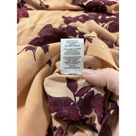 Bobeau Sundress Dress Peach Burgundy Floral Large Ribbon Straps Midi - Picture 10 of 11